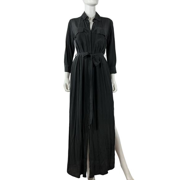 L'Agence 'Cameron' Black Silk Long Shirt Dress Size S - Picture 2 of 4